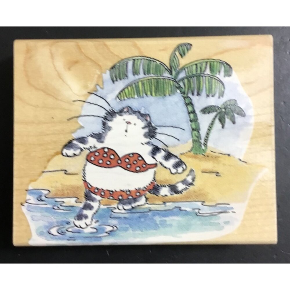 Penny Black On The Beach Cat Palm Trees Rubber Stamp 2091K, 2001
